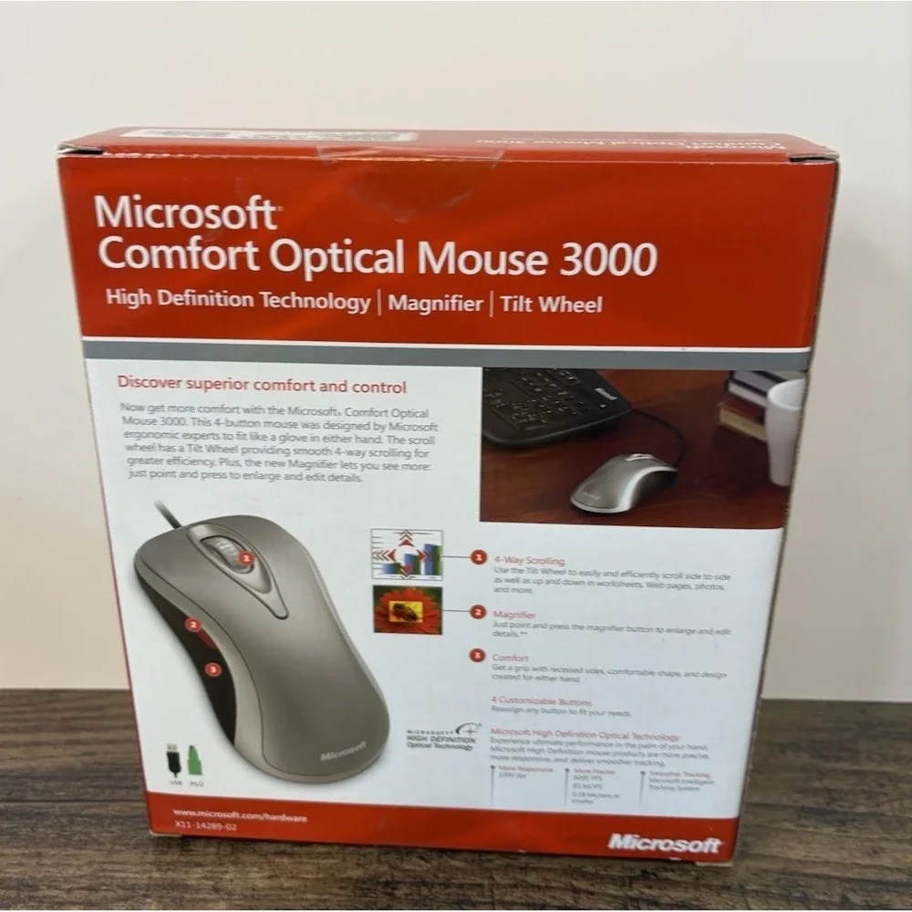 Microsoft Comfort Optical Mouse 3000 Wired Mouse HD Technology Tilt Wheel